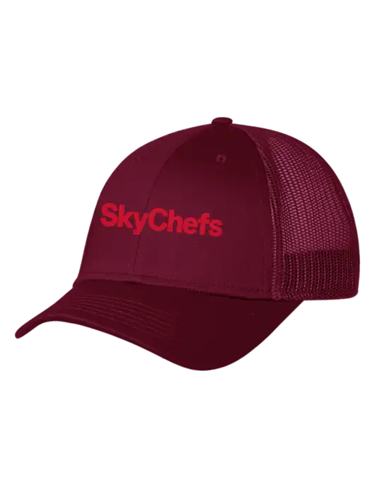 Maroon Mesh Trucker Cap Snap Back w/Sky Chefs Logo