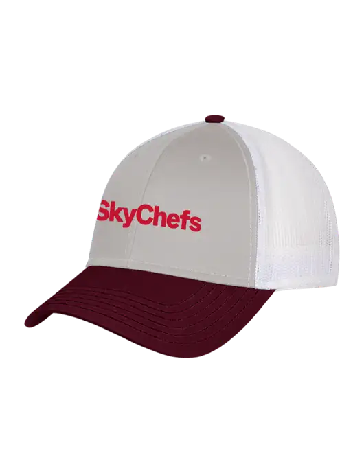 Maroon/Heather Grey/White Mesh Trucker Cap Snap Back w/Sky Chefs Logo