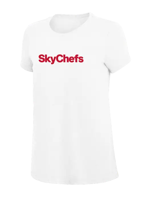 Womens Simply Soft White 4.5oz Poly/Combed Ring Spun Cotton T-Shirt
 w/Sky Chefs Logo