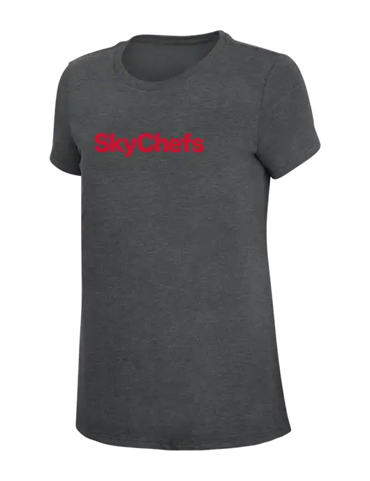 Womens Simply Soft Charcoal 4.5oz Poly/Combed Ring Spun Cotton T-Shirt w/Sky Chefs Logo