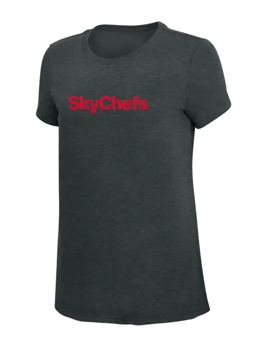 Womens Simply Soft Black Frost 4.5oz Poly/Combed Ring Spun Cotton T-Shirt w/Sky Chefs Logo