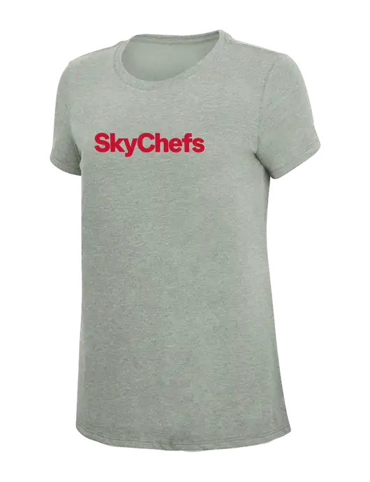 Womens Simply Soft Heathered Light Grey 4.5oz Poly/Combed Ring Spun Cotton T-Shirt w/Sky Chefs Logo
