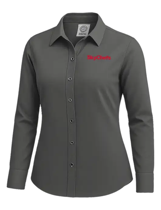 Brooks Brothers Womens Dark Grey Wrinkle-Free Stretch Nailhead Shirt w/Sky Chefs Logo