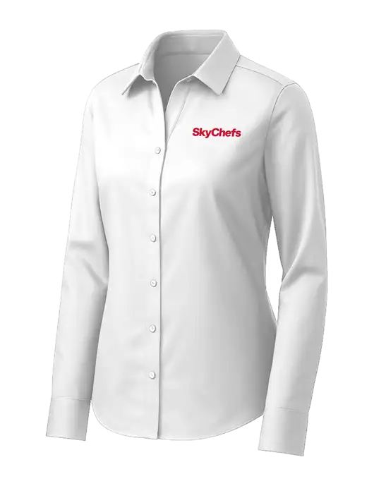 Brooks Brothers Womens White Wrinkle-Free Stretch Pinpoint Shirt w/Sky Chefs Logo