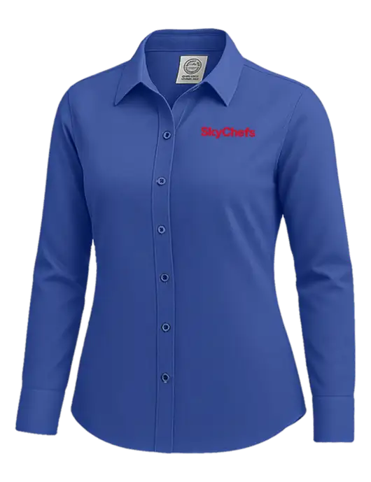 Brooks Brothers Womens Royal Blue Wrinkle-Free Stretch Nailhead Shirt w/Sky Chefs Logo