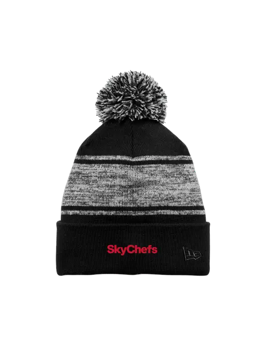 New Era Black/Charcoal Knit Chilled Pom Beanie w/Sky Chefs Logo