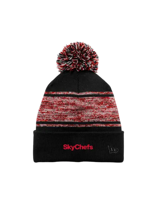 New Era Black/Red Knit Chilled Pom Beanie w/Sky Chefs Logo