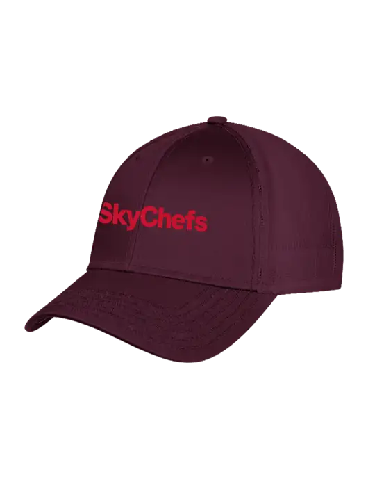Maroon Mesh with Maroon Stitching on Bill Trucker Cap Snap Back w/Sky Chefs Logo