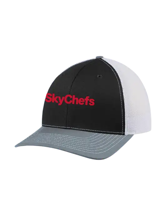 Richardson Adjustable Snapback Original 112 Trucker Cap Black/Light Heather Grey/White Mesh w/Sky Chefs Logo
