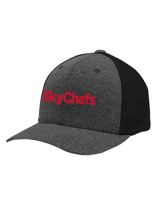 Flexfit Black/Dark Charcoal Heather Melange Mesh Back Trucker Cap w/Sky Chefs Logo