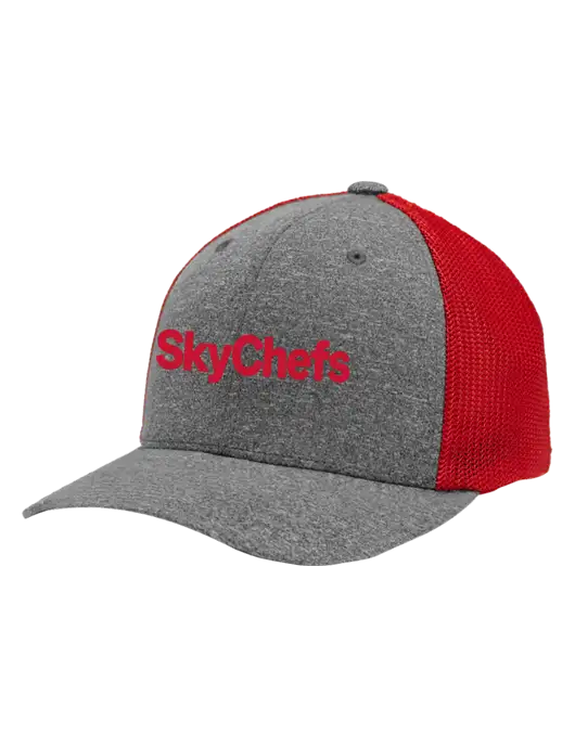 Flexfit Red/Medium Grey Heather Melange Mesh Back Trucker Cap w/Sky Chefs Logo