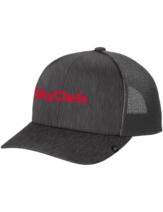 TravisMathew Very Dark Grey Heather Cruz Trucker Cap w/Sky Chefs Logo