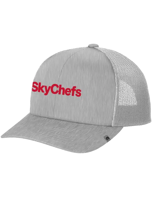 TravisMathew Light Medium Grey Heather Cruz Trucker Cap w/Sky Chefs Logo