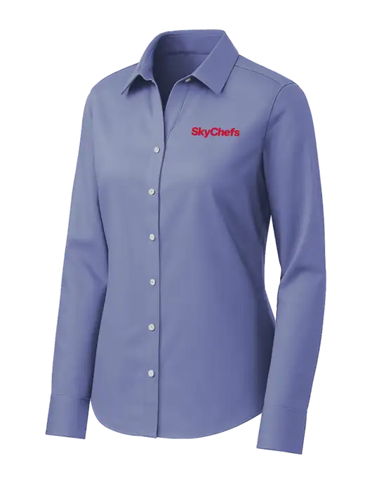 Brooks Brothers Womens Royal Blue Wrinkle-Free Stretch Pinpoint Shirt w/Sky Chefs Logo