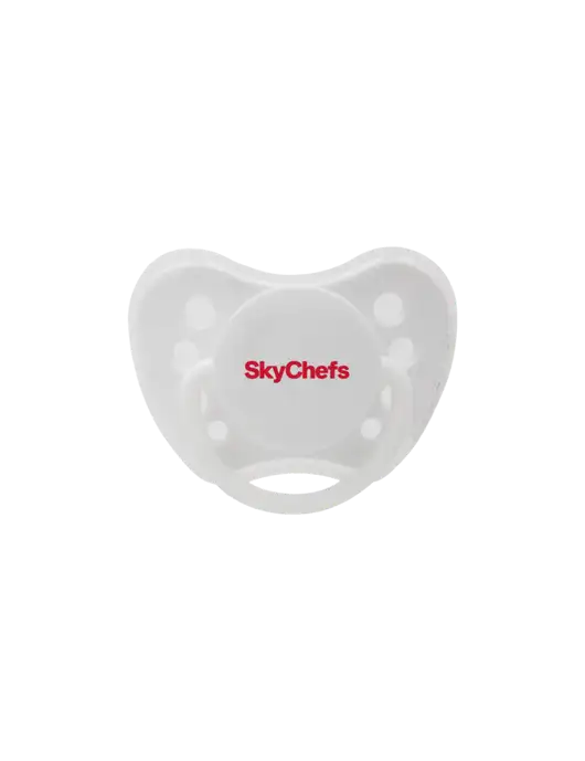 Silicone White Pacifier with Clear Cover w/Sky Chefs Logo