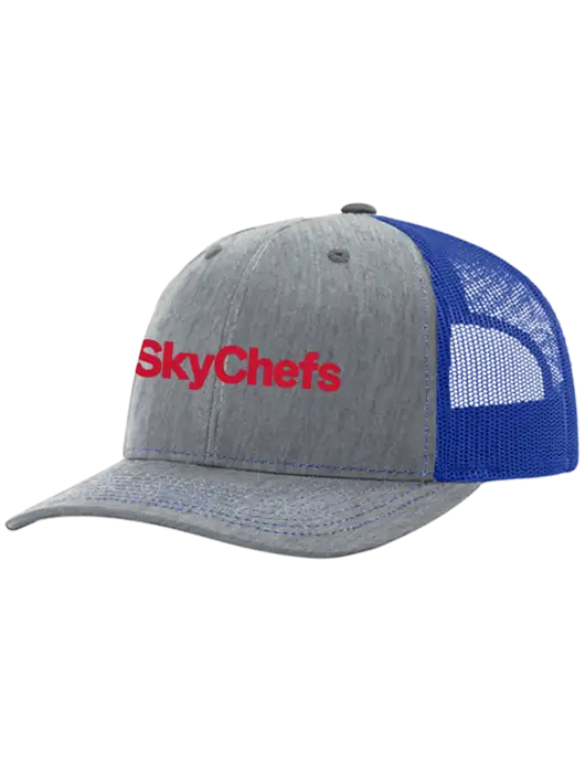 Richardson Adjustable Snapback Original 112 Trucker Cap Heather Light Grey w/Royal Mesh w/Sky Chefs Logo