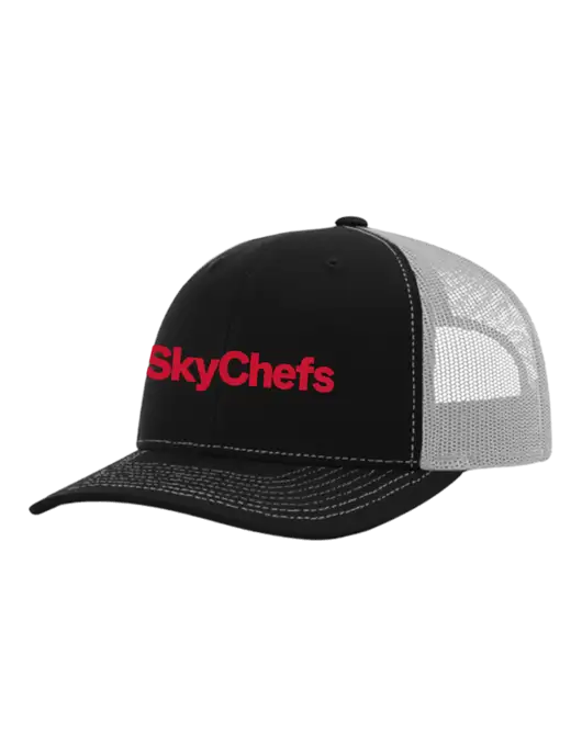 Richardson Adjustable Snapback Original 112 Trucker Cap Black w/White Mesh w/Sky Chefs Logo