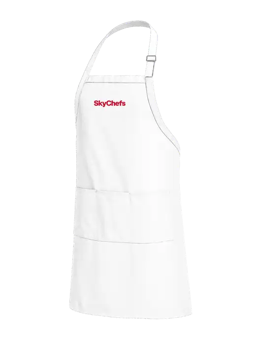 Easy Care Extra Long Bib White Apron with Stain Release w/Sky Chefs Logo