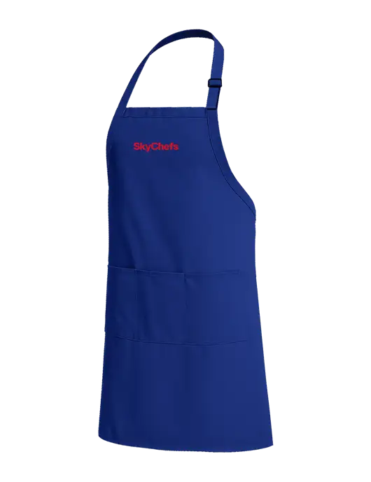 Easy Care Extra Long Bib Dark Royal Apron with Stain Release w/Sky Chefs Logo