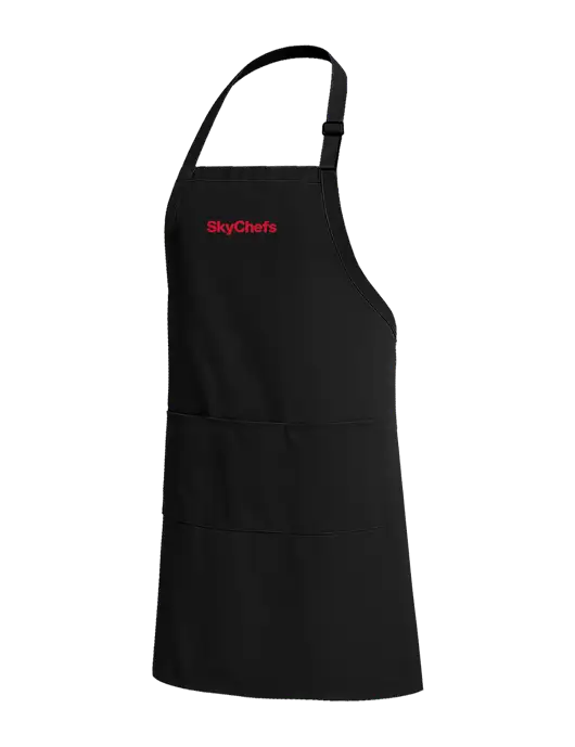 Easy Care Extra Long Bib Black Apron with Stain Release w/Sky Chefs Logo