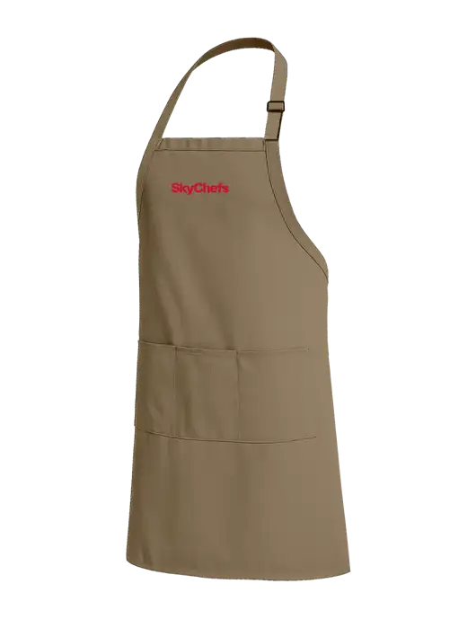 Easy Care Extra Long Bib Dark Tan Apron with Stain Release w/Sky Chefs Logo
