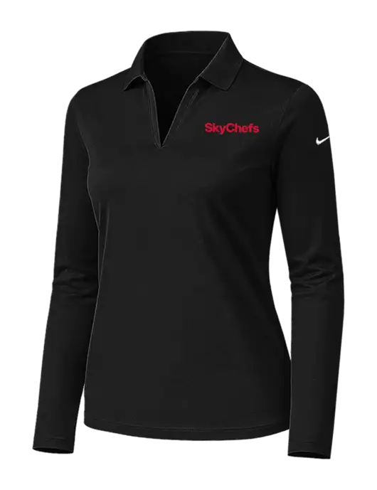 Nike Womens Black Dri-FIT Micro Pique 2.0 Long Sleeve Polo w/Sky Chefs Logo