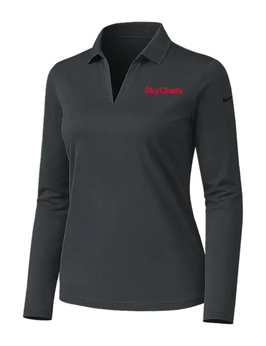 Nike Womens Dark Grey Dri-FIT Micro Pique 2.0 Long Sleeve Polo w/Sky Chefs Logo
