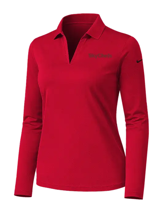 Nike Womens Red Dri-FIT Micro Pique 2.0 Long Sleeve Polo w/Sky Chefs Logo