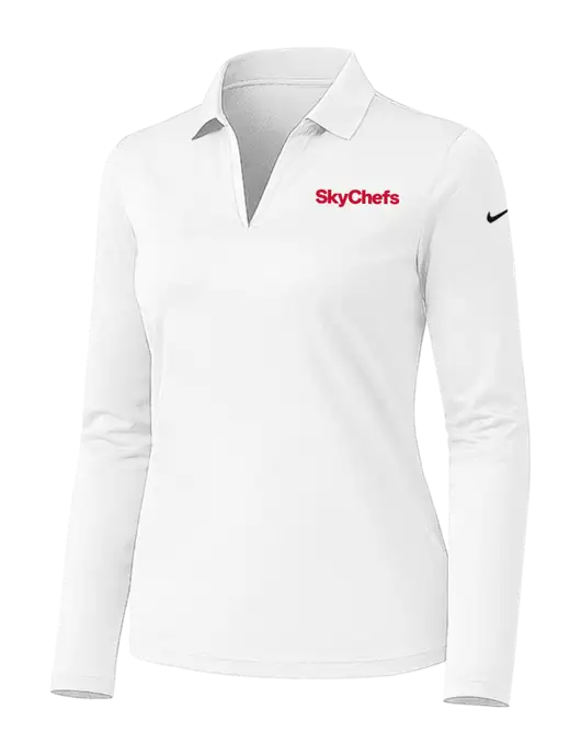 Nike Womens White Dri-FIT Micro Pique 2.0 Long Sleeve Polo w/Sky Chefs Logo